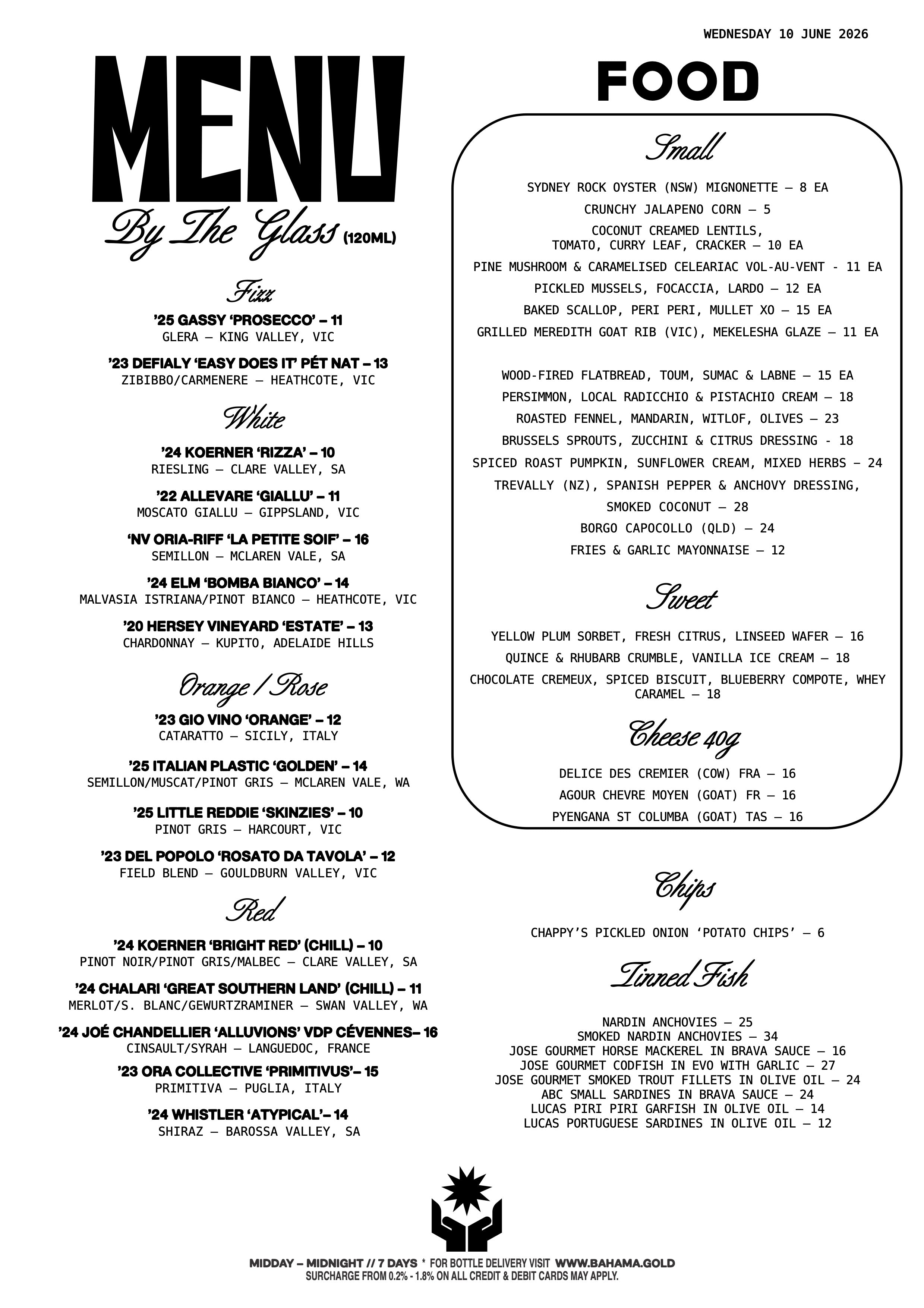 Bar-Menu
