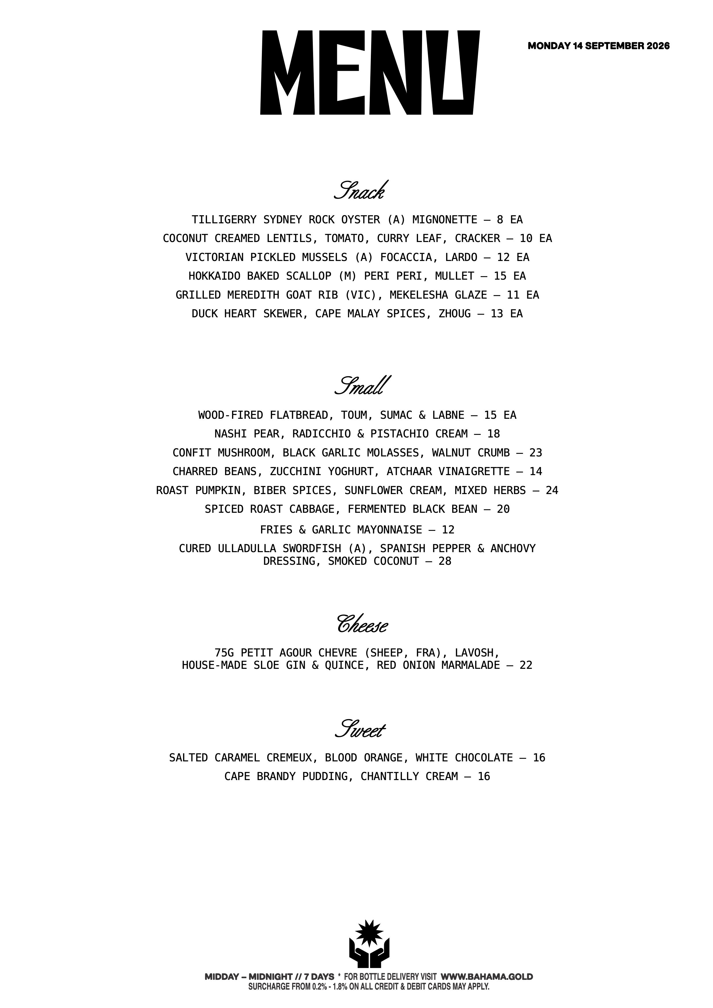 Bar-Menu