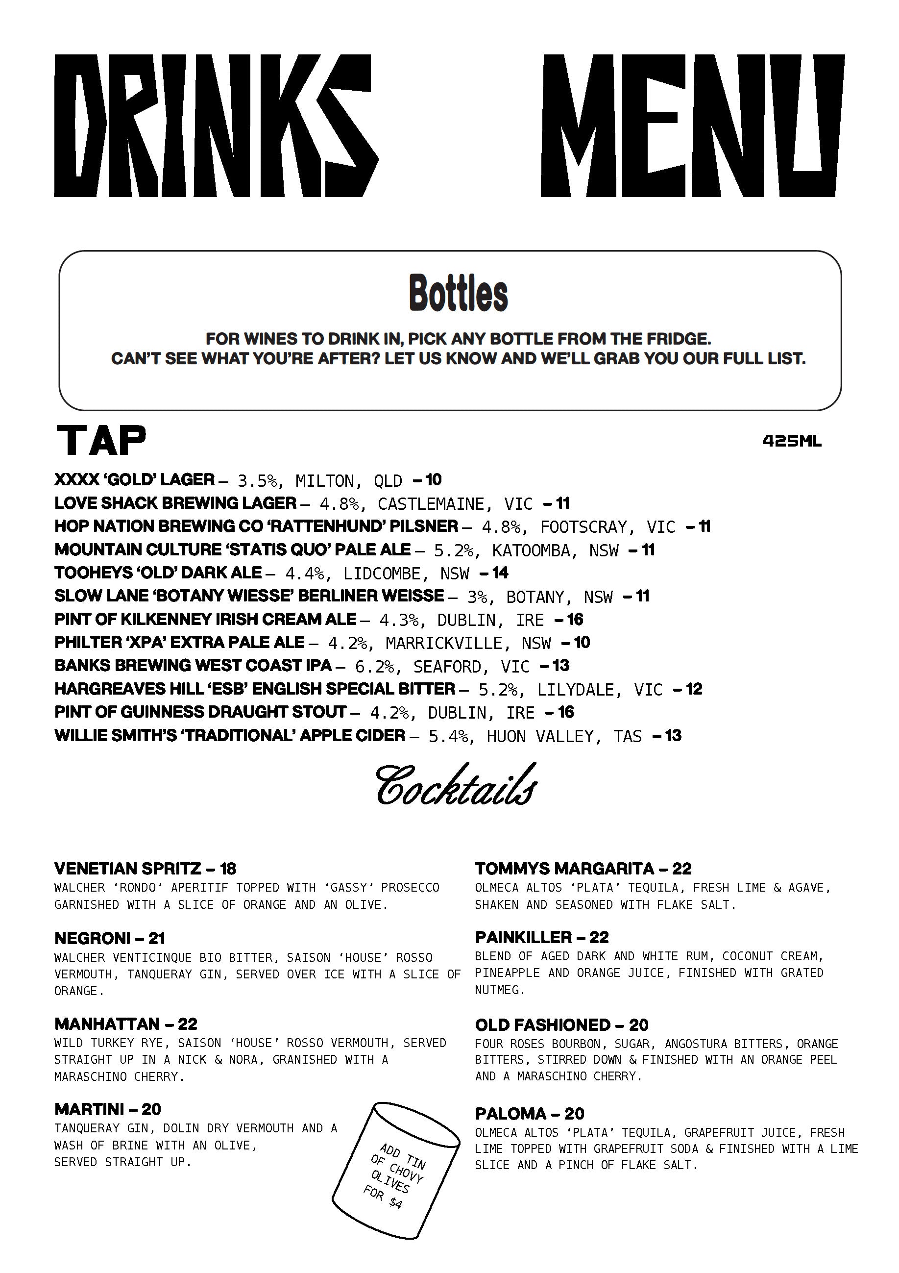 Bar-Menu