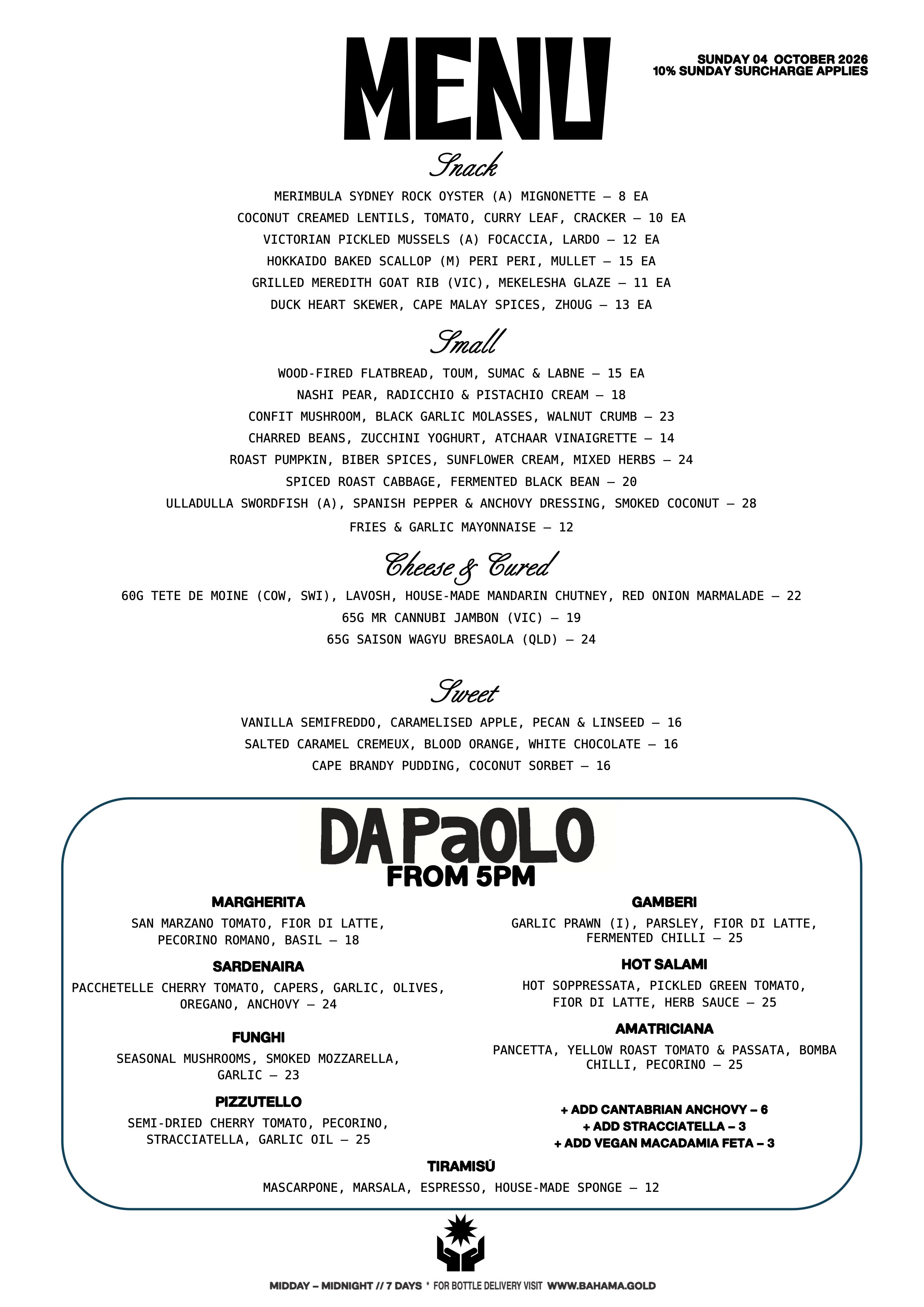 Bar-Menu