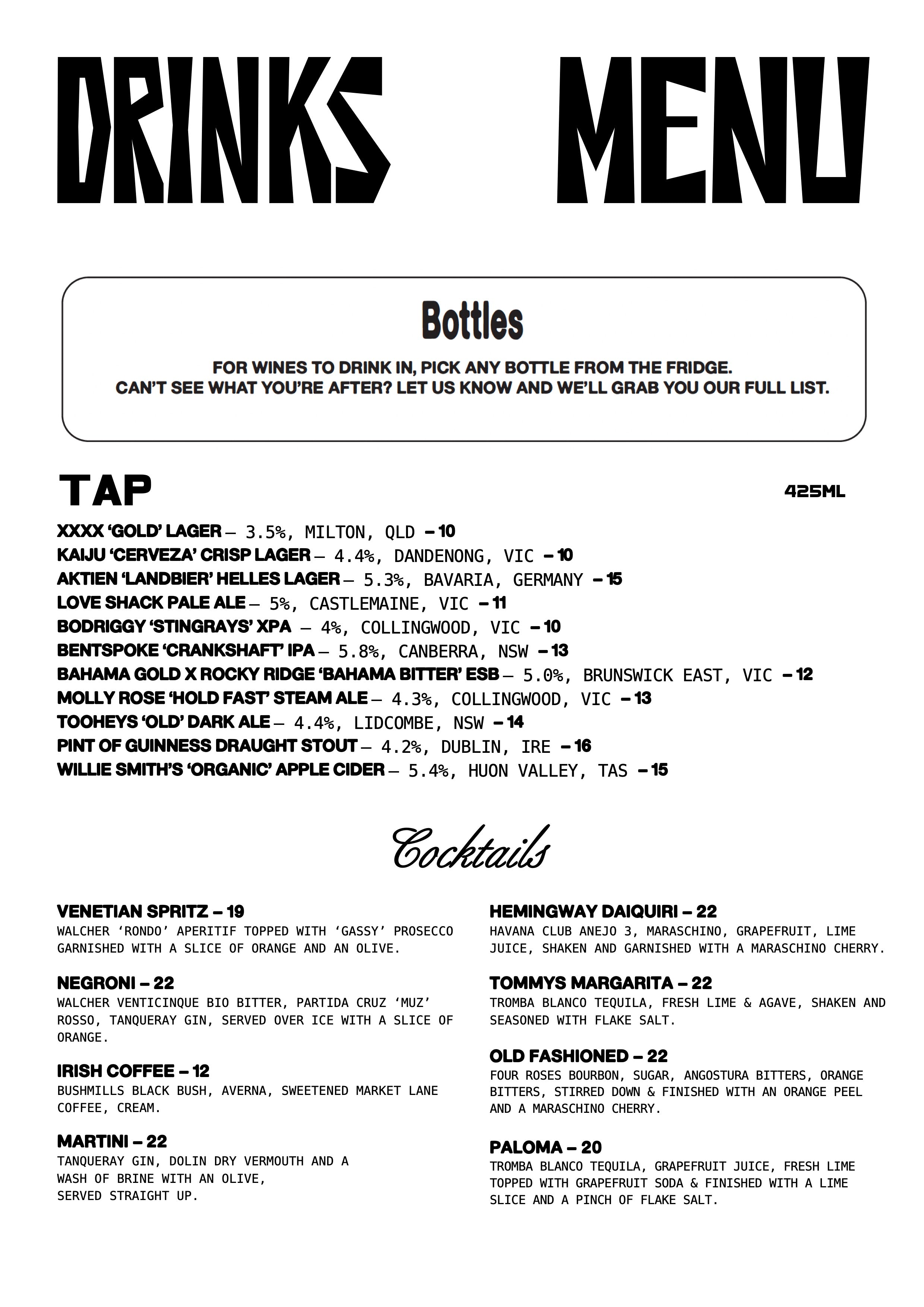 Bar-Menu