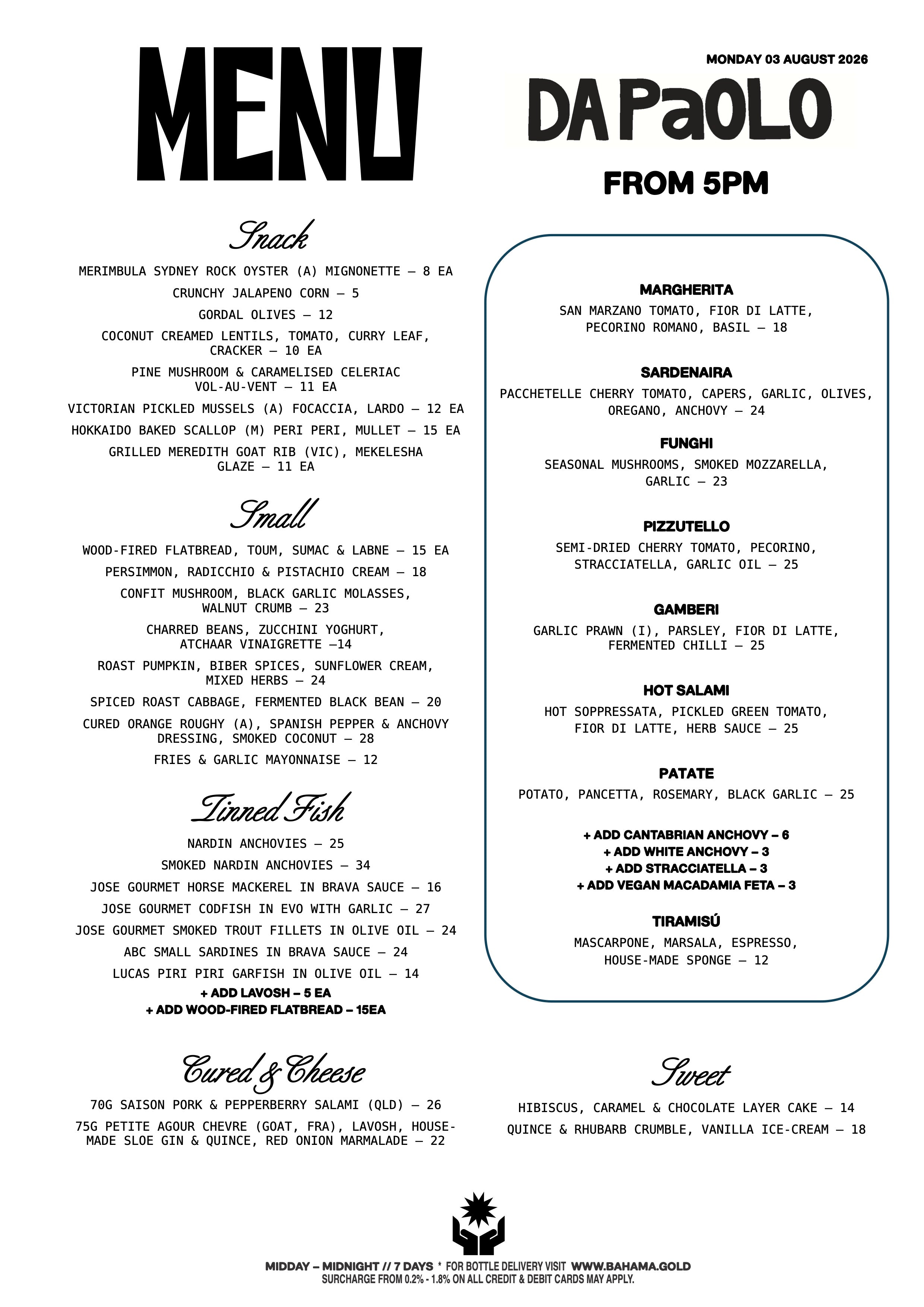 Bar-Menu