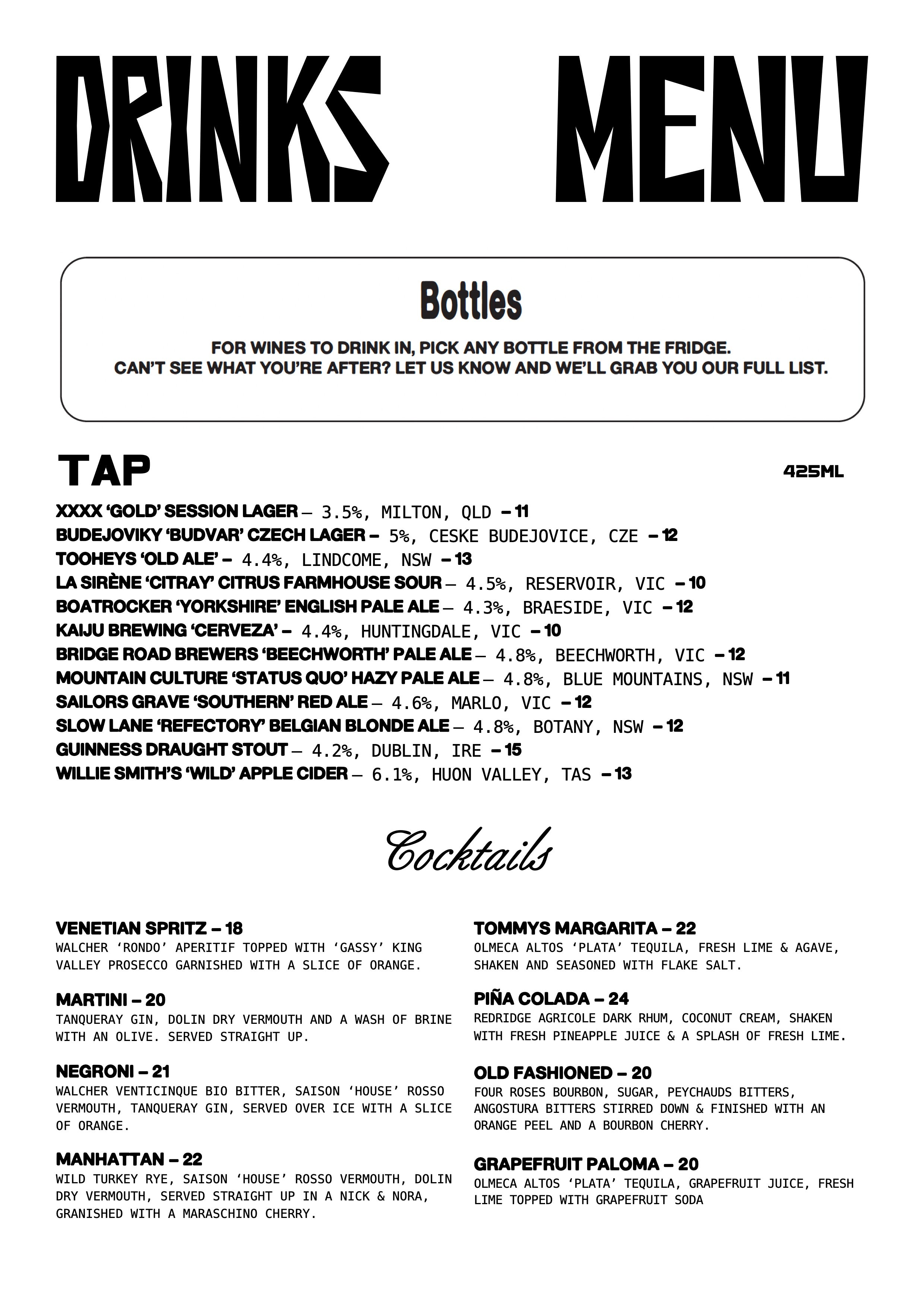 Bar-Menu