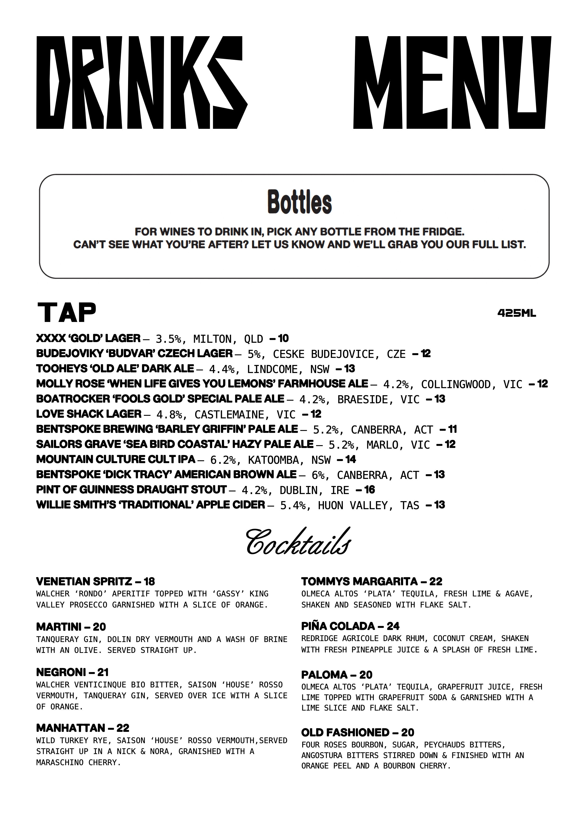 Bar-Menu