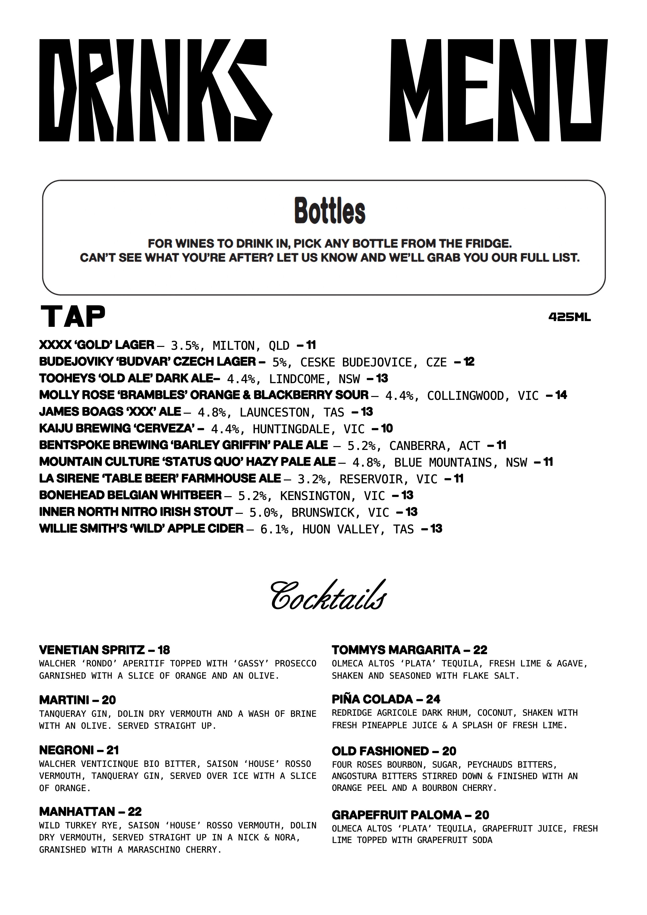 Bar-Menu