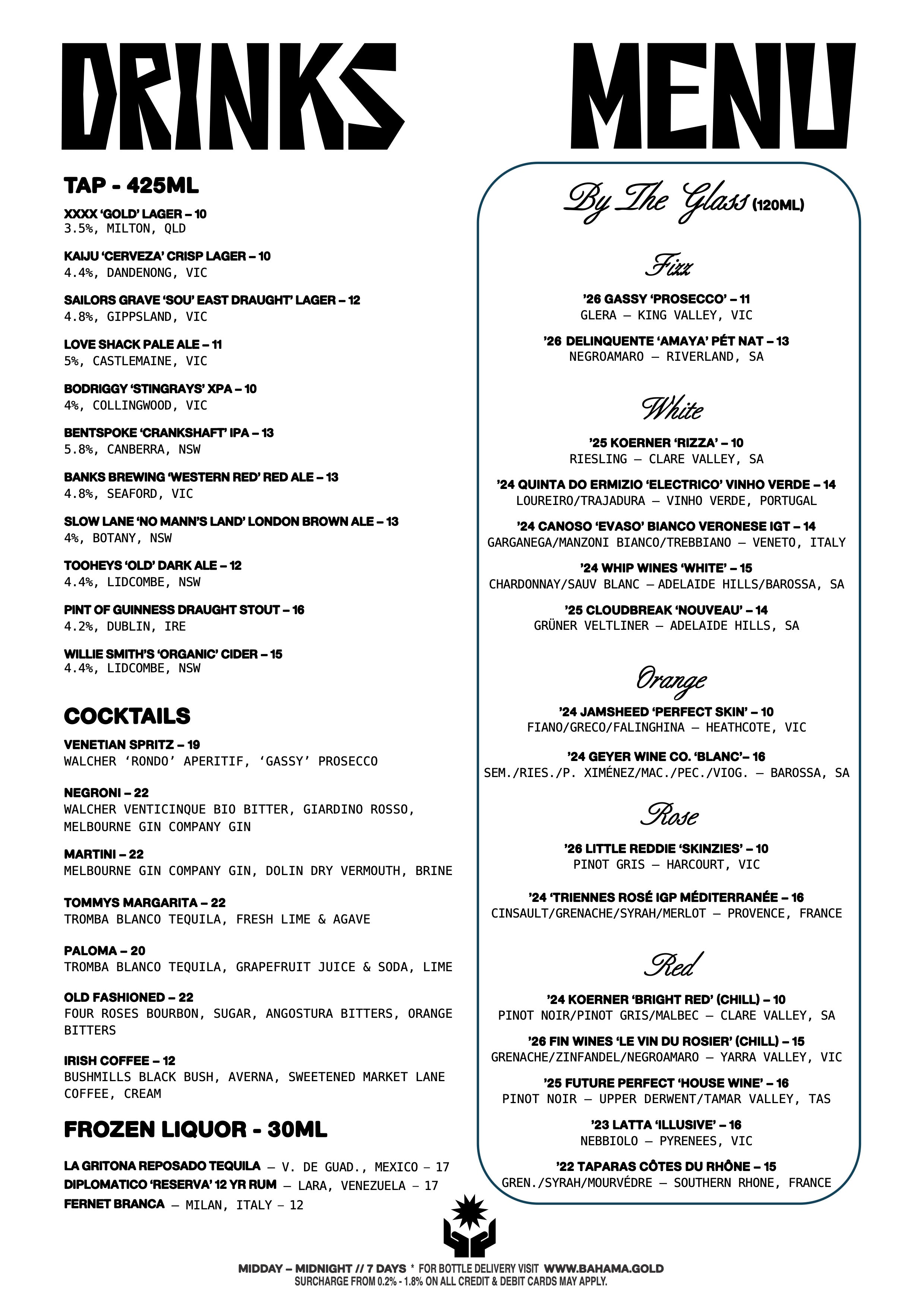 Bar-Menu