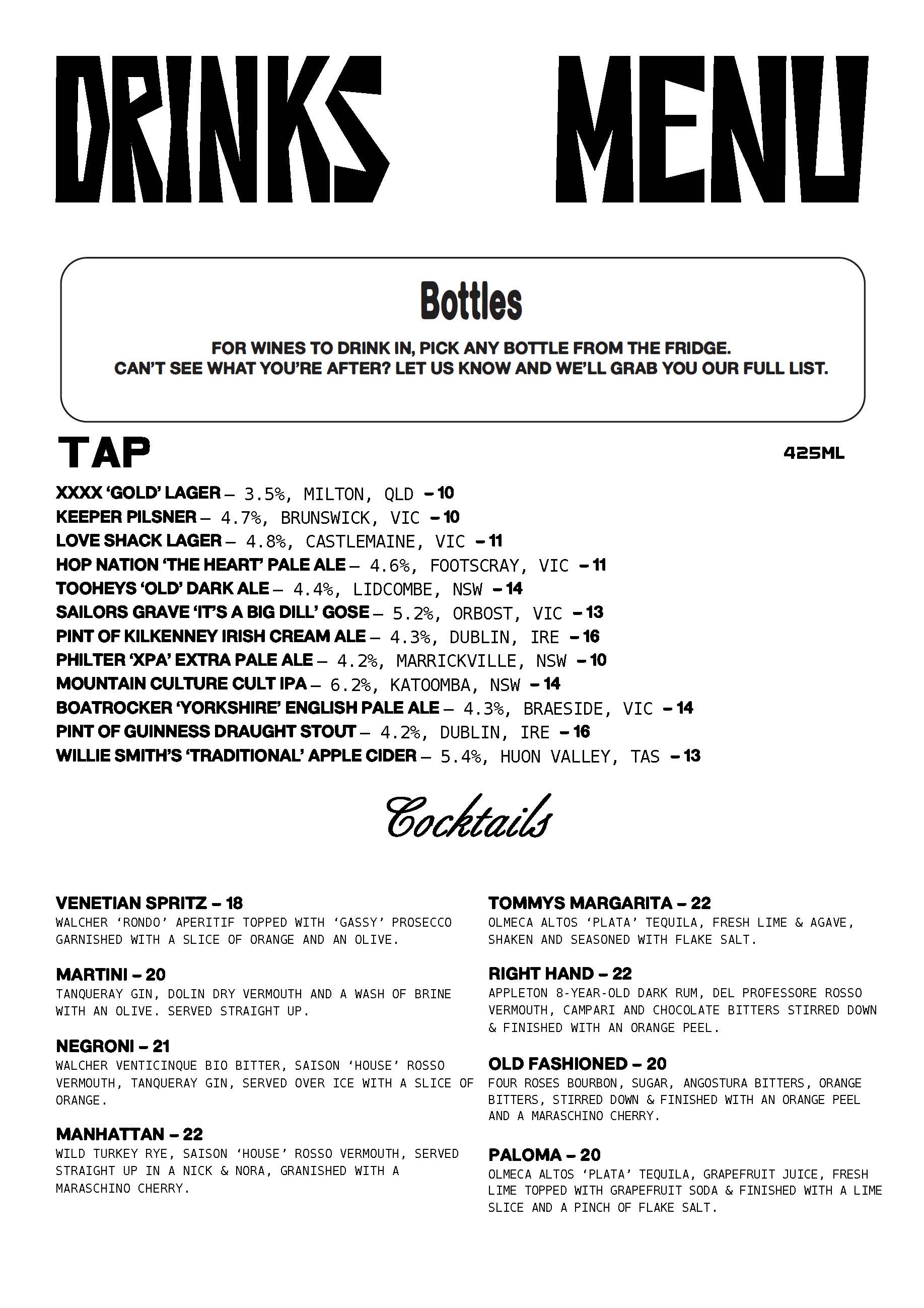 Bar-Menu