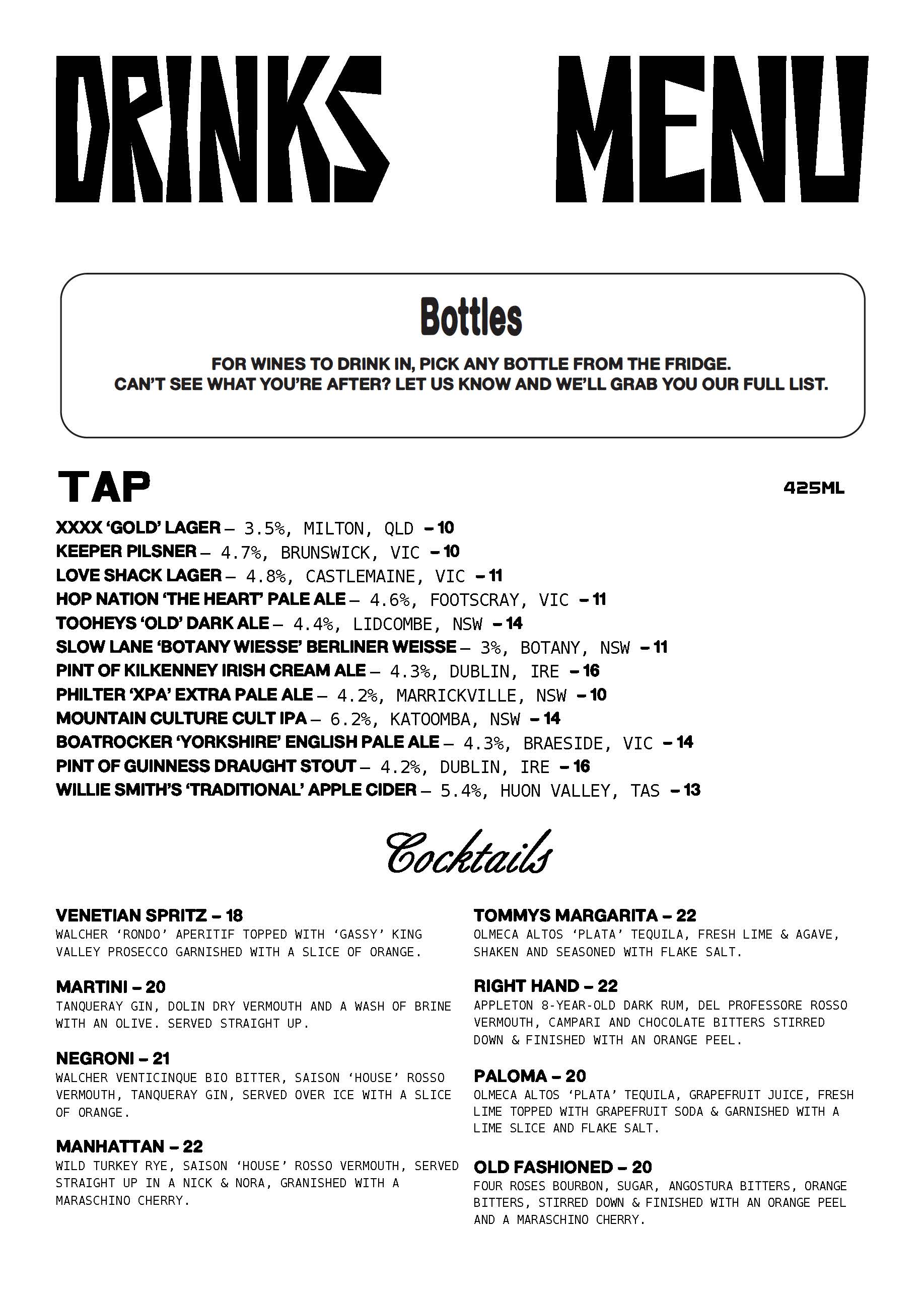Bar-Menu